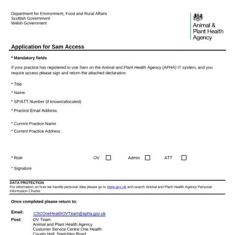 Document preview: Guide to OV59 Application for Sam Access in Veterinary Practice — Government & admin