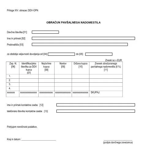 Document preview: Pomembnost obračuna pavšalnega nadomestila — Davki & obdavčitev (CERFA n°DDV-ObrPN)