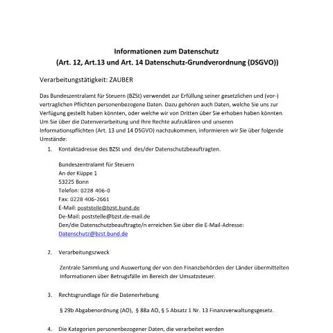 Dokumentvorschau: Verwendung des Zauber-Formulars beim BZSt — Behörden & Verwaltung (CERFA n°Zauber)