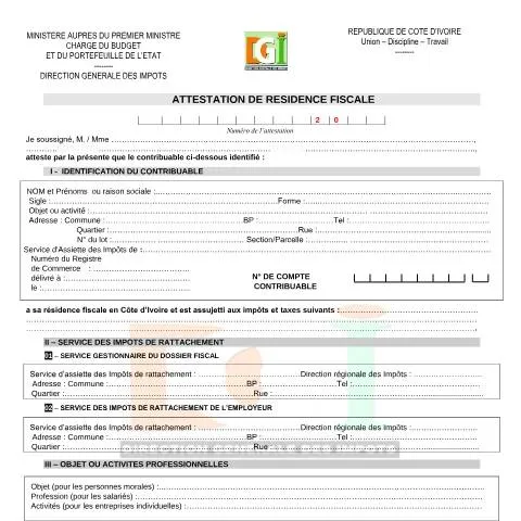 Aperçu du document Comprendre l'Attestation de Résidence Fiscale en Côte d'Ivoire — Démarches administratives