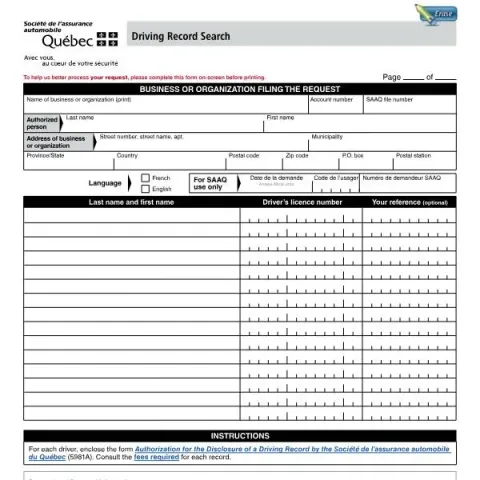 Document preview: How to Use the Driving Record Search Form from SAAQ Quebec (English / French) — Vehicle & driving (4941A)