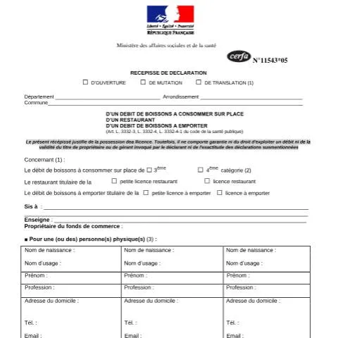 Aperçu du document Déclaration préfectorale obligatoire pour l'exploitation d'un — Entreprise & professionnels (CERFA n°11543*05)