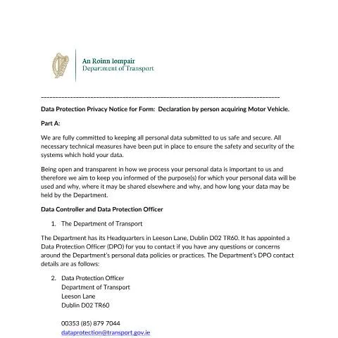 Document preview: Essential Guide to Data Protection for Vehicle Owners in Ireland — Government & admin