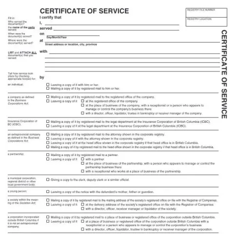 Document preview: Understanding the Certificate of Service (Form SCL 004F) in British — Legal & justice (SCL 004F)