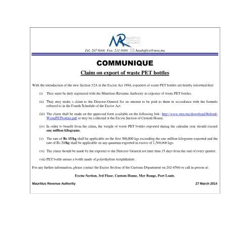 Document preview: Understanding the PET Bottle Export Claim Process — Customs & trade (CERFA n°PETbottles280314)