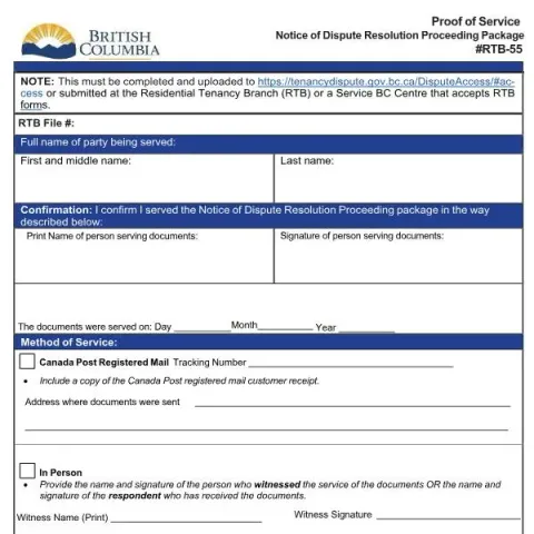 Document preview: Understanding the Proof of Service Notice of Dispute Resolution — Housing (RTB-55)