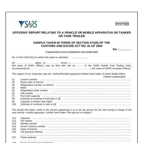 Document preview: Understanding the DA 37A2 Vehicle Inspection Form — Vehicle & driving (CERFA n°DA 37A2)