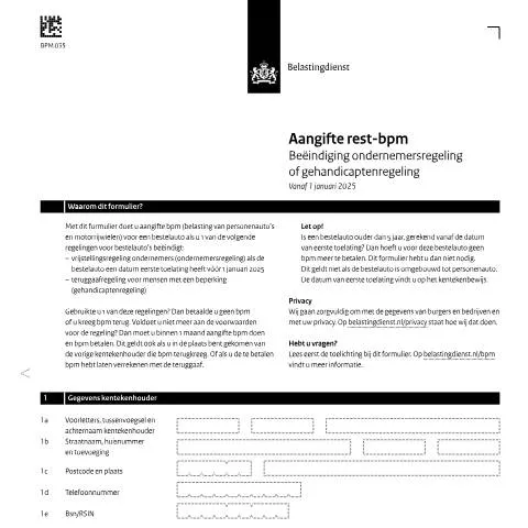 Documentvoorvertoning: Begrijp de Aangifte rest-bpm voor Ondernemers — Belastingen (CERFA n°bpm0351z13fol)