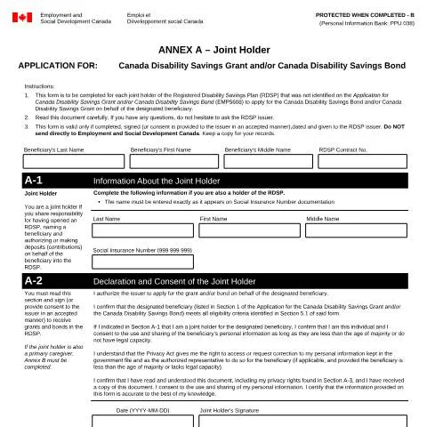 Document preview: Understanding Annex A for Disability Savings in Canada — Government & admin (CERFA n°EMP5609)