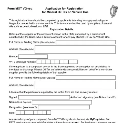 Document preview: How to Apply for Vehicle Gas Mineral Oil Tax Registration — Taxes (Form MOT VG Reg)