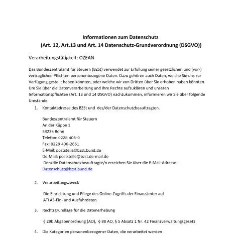 Dokumentvorschau: Verarbeitung personenbezogener Daten bei ATLAS-Zugriffen — Behörden & Verwaltung (CERFA n°OZEAN)