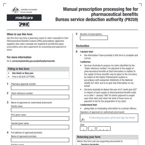 Document preview: A Comprehensive Guide to the Manual Prescription Processing Fee — Health (CERFA n°PB259)