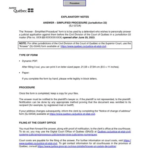 Document preview: Understanding the Answer, Simplified Procedure (SJ-1272A) in Quebec — Legal & justice (SJ-1272A)