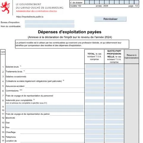 Aperçu du document Comprendre le formulaire 152 pour les professions libérales — Impôts & fiscalité (CERFA n°152)