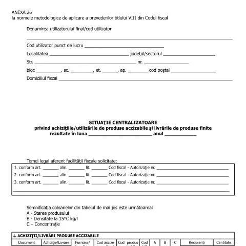 Document preview: Anexa 26: Centralizarea achizițiilor de produse accizabile — Impozite & fiscalitate (CERFA n°A26_NMT8CF)
