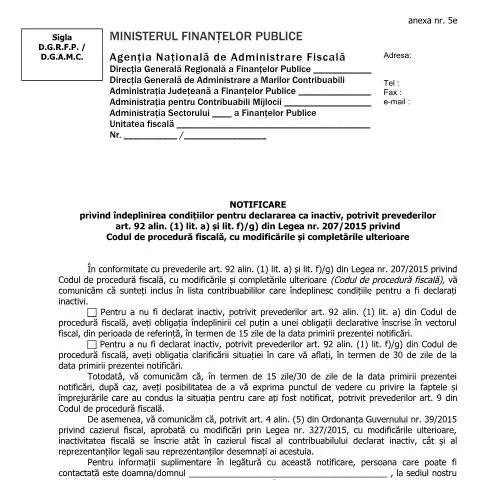 Document preview: Îndeplinirea condițiilor pentru inactivitate fiscală — Impozite & fiscalitate (CERFA n°A5e_A4_OPANAF_3289_2017)