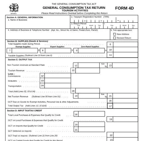 Document preview: Understanding Jamaica's GCT Return Form 4D (Prior March 2014) — Government & admin (CERFA n°4d_prior_mar2014)