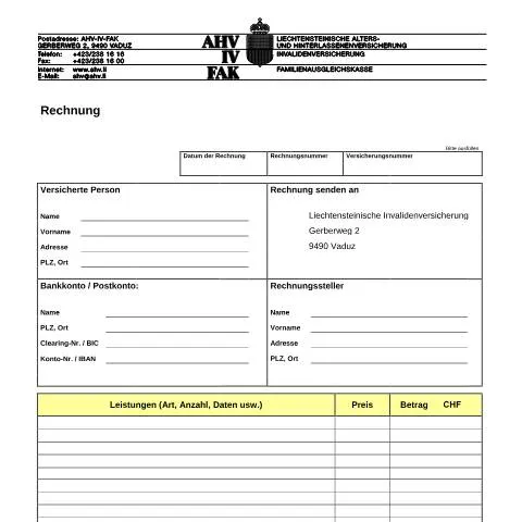 Dokumentvorschau: Das Rechnungsformular der AHV-IV-FAK: Ein Leitfaden — Rente & Pension (CERFA n°AHV-IV-FAK-FORM-3-05--Rechnungsformular)