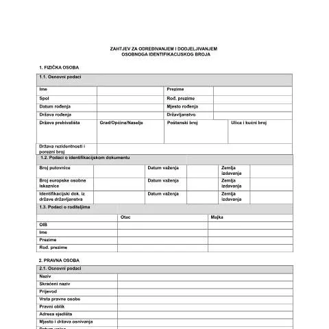 Document preview: Sve što trebate znati o OIB-u i njegovoj ulozi — Porezi i fiskalnost (CERFA n°zahtjev-OIB)