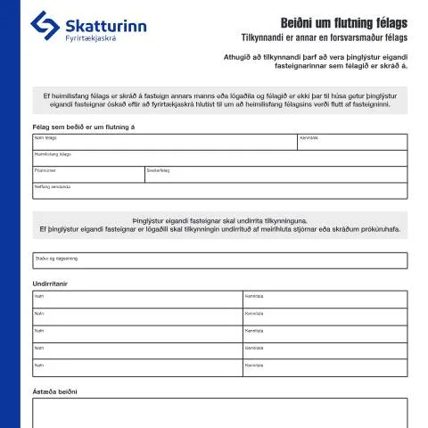 Document preview: Hvernig á að sækja um flutning félags samkvæmt RSK 17.61? — Stjórnsýsla (CERFA n°RSK 17.61)