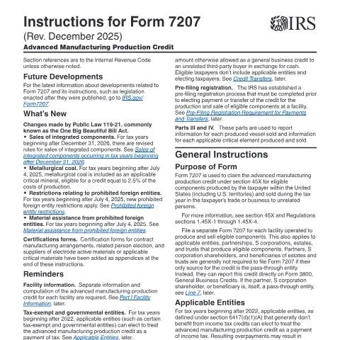 Document preview: Understanding IRS Instructions i7207 for Tax Benefits — Taxes (CERFA n°INST-7207)