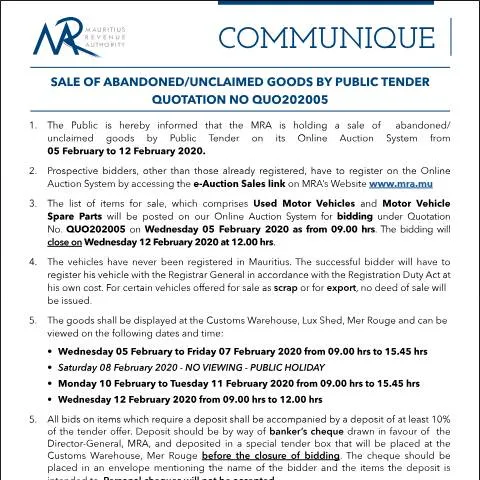 Document preview: Unlock Opportunities with Abandoned Goods Sale — Government & admin (CERFA n°Communique05of2020)