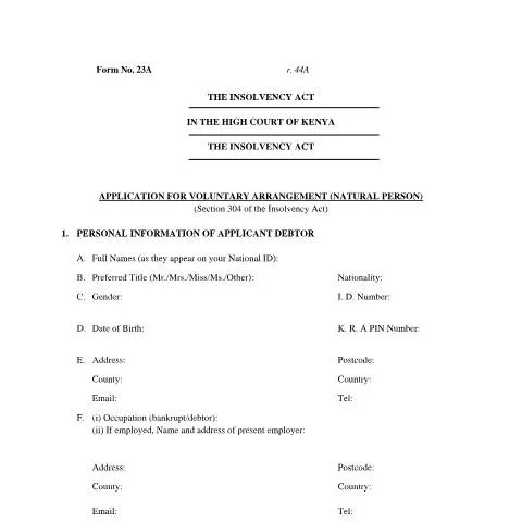 Document preview: Navigating the F23A Form for Debt Relief in Kenya — Government & admin (CERFA n°f23a)