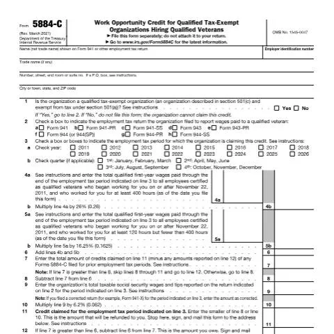 Document preview: Maximize Benefits with IRS Form 5884-C for Veterans — Taxes (CERFA n°5884C)