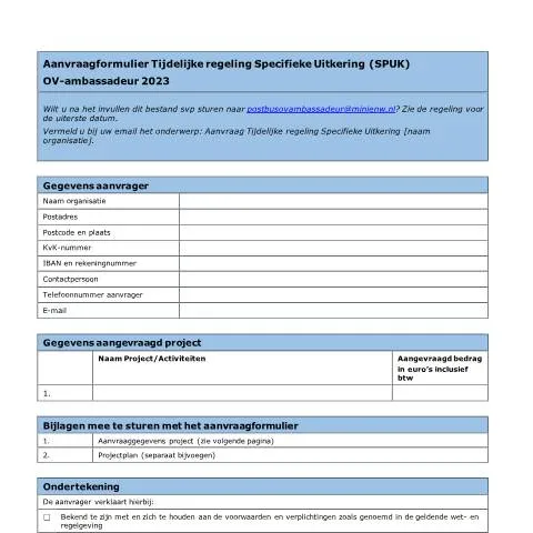 Documentvoorvertoning: Tijdelijke regeling SPUK voor OV-ambassadeurs in 2023 — Overheid & administratie