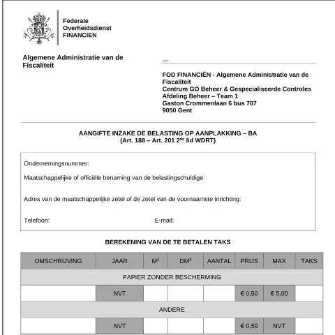 Aperçu du document Guide pour la déclaration de la taxe sur l'affichage publicitaire — Impôts & fiscalité (CERFA n°124-belasting-aanplakking)