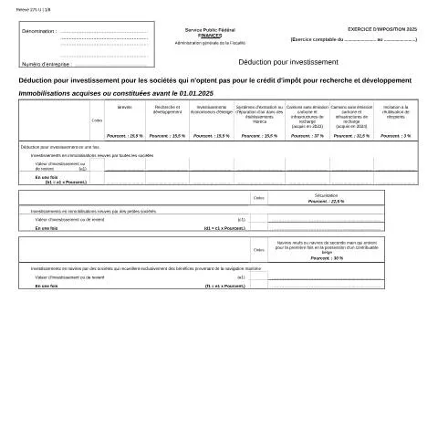 Aperçu du document Optimisez votre entreprise avec la déduction pour investissement — Impôts & fiscalité (CERFA n°121-275-u)