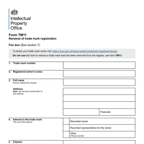 Document preview: How to Renew Your UK Trade Mark Registration: TM11 Process — Government & admin (TM11)