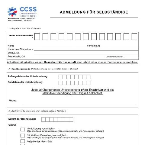 Aperçu du document Guide sur l'Abmeldung pour Indépendants au Luxembourg — Emploi & travail (CERFA n°ccss-formulaire-independant-sortie)