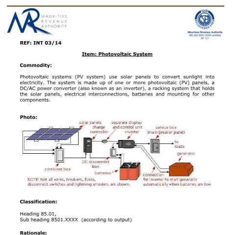 Document preview: Understanding the Photovoltaic System Classification in Mauritius — Government & admin (PhotovoltaicSystem)
