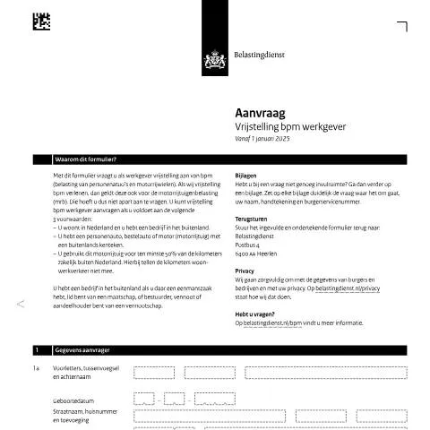Documentvoorvertoning: Aanvraagformulier Vrijstelling bpm voor Werkgevers — Belastingen (CERFA n°bpm0531z9fol)