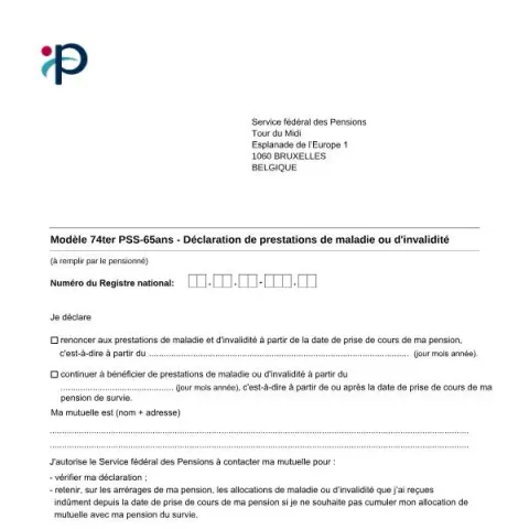 Aperçu du document Déclaration de prestations de maladie ou d'invalidité — Retraite & pension (Modèle 74ter)
