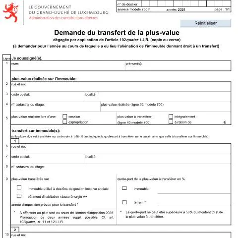 Aperçu du document Guide Pratique pour le Transfert de Plus-Value Immobilière — Impôts & fiscalité (CERFA n°700_Transfert)