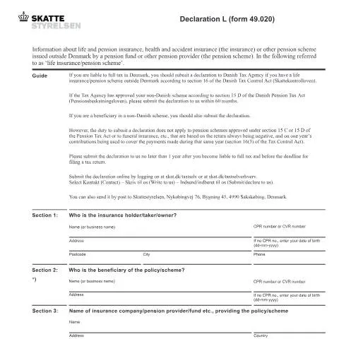 Document preview: Forståelse af Deklaration L (49.020) i Danmark — Administrative procedurer (CERFA n°49.020)