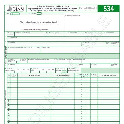 Vista previa del documento Formulario F534-2011: Declaración de Dinero en Colombia — Trámites administrativos (CERFA n°F534-2011)