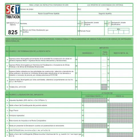 Vista previa del documento Formulario 825 en Paraguay: guía y requisitos — Impuestos (CERFA n°F825)
