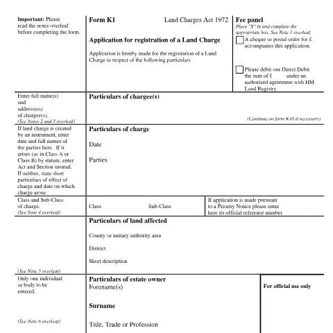 Document preview: K1 Land Charge Registration: Official Property Protection Process — Property & real estate