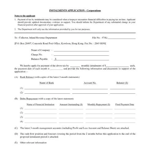 Document preview: Manage Your Tax Payments with Instalments Application - Corporations — Taxes (CERFA n°IR 1360B)