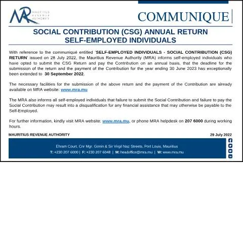 Document preview: Navigating the CSG Annual Return: A Must for Self-Employed — Taxes (CERFA n°CommuniqueSelfEmployedIndividualCSG290722)