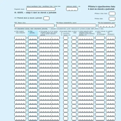 Document preview: Důležitost Přílohy k dani ze staveb a jednotek — Daně a fiskální záležitosti (CERFA n°25 5535)