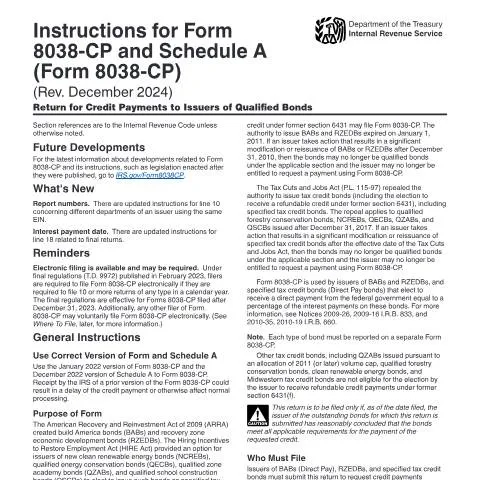 Document preview: Navigating IRS Instructions i8038CP for Bond Issuers — Taxes (CERFA n°INST-8038CP)