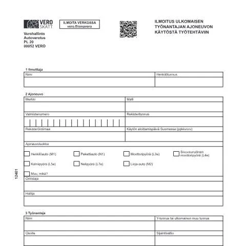 Document preview: Ajoneuvon käyttö työtehtävissä Suomessa — Verot & verotus (CERFA n°Vero 1240)