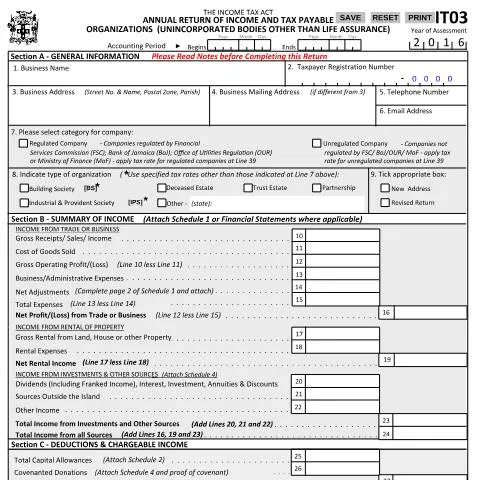 Document preview: Understanding the IT03 2016 Income and Tax Return in Jamaica — Taxes (CERFA n°it03_2016)