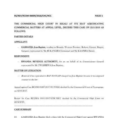 Document preview: Key Insights into the rs_rev_rcom_00009_2018_chc_hcc_gashayija — Government & admin (CERFA n°rs_rev_rcom_00009__2018__chc__hcc___gashayija)