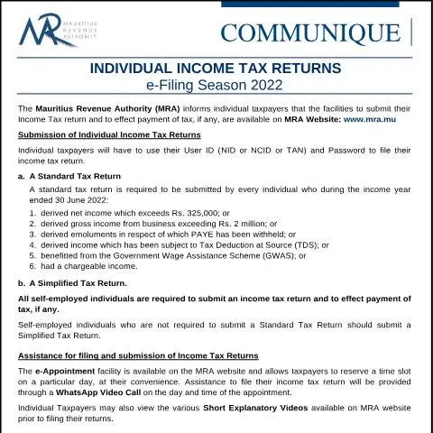 Document preview: Key Insights on Individual Income Tax Returns for 2022 — Taxes (CERFA n°FilingSeason2022)