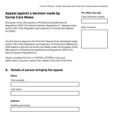 Document preview: How to Appeal Decisions Made by Social Care Wales with Form CSW6 — Legal & justice